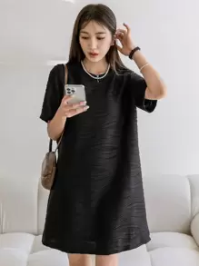 DAZY Solid Tee Dress Sundress - Black - View 5