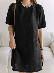 DAZY Solid Tee Dress Sundress - Black - View 7