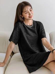 DAZY Solid Tee Dress Sundress - Black - View 8