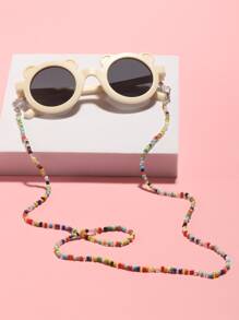 兒童卡通框架太陽眼鏡配眼鏡鏈 - 米色 - 查看 1