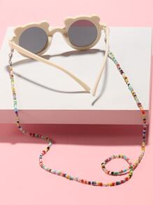 兒童卡通框架太陽眼鏡配眼鏡鏈 - 米色 - 查看 4
