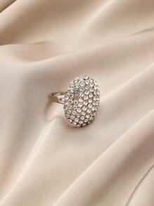 水鑽橢圓裝飾戒指 - 銀色 - 查看 2