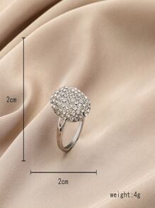 水鑽橢圓裝飾戒指 - 銀色 - 查看 3