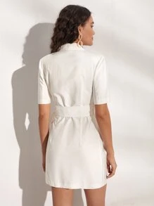 SHEIN Privé Lapel Collar Knot Side Blazer Dress - White - View 2