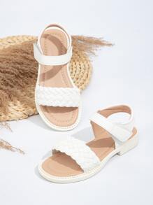 1 Pair Girls' Woven Flat Sandals, White Color Popular Model For Girls - White - View 2