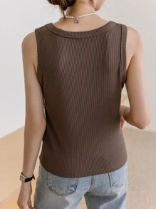 DAZY Einfarbige Rippenstrick Tank Top - Kaffeebraun - Übersicht 2