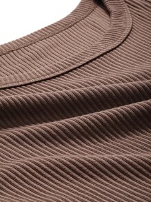 DAZY Einfarbige Rippenstrick Tank Top - Kaffeebraun - Übersicht 8