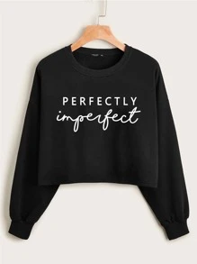 Mulvari Sudadera con estampado de letra de hombros caídos - Negro - Ver 1