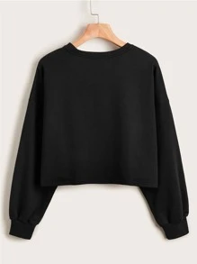 Mulvari Sudadera con estampado de letra de hombros caídos - Negro - Ver 2