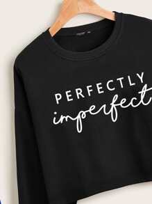 Mulvari Sudadera con estampado de letra de hombros caídos - Negro - Ver 4