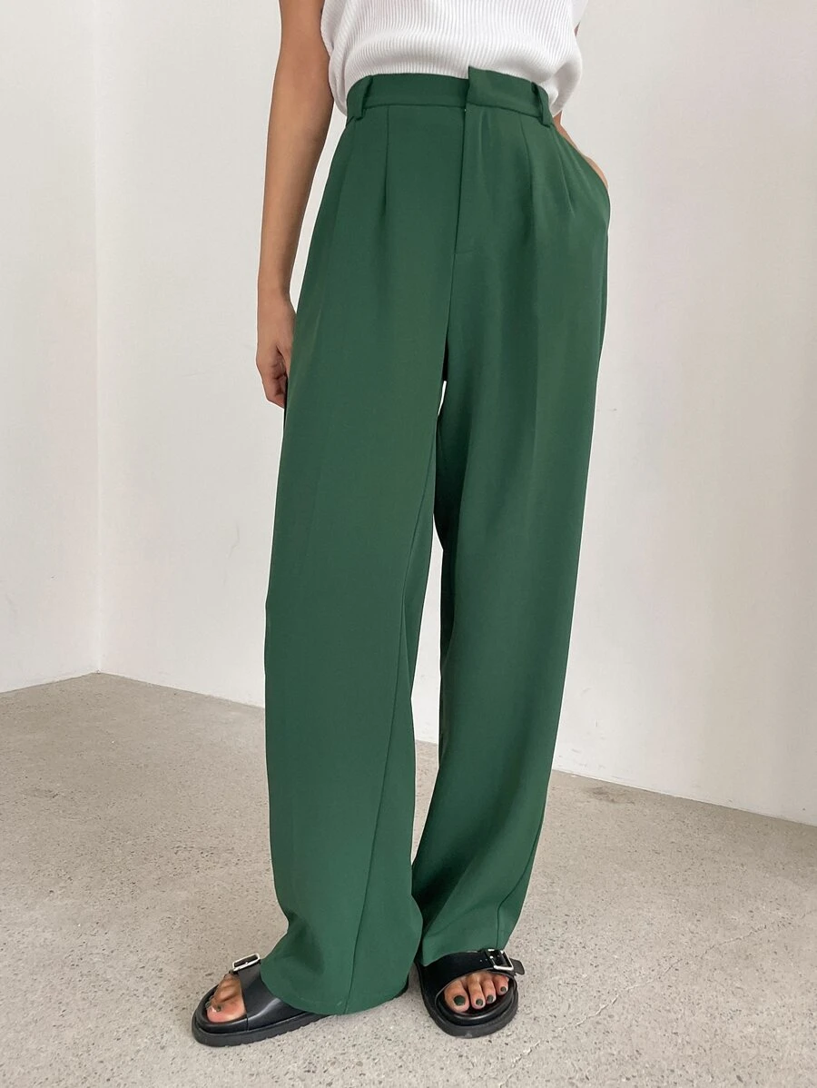DAZY High Waist Slant Pockets Tailored Trousers - Green - View 1