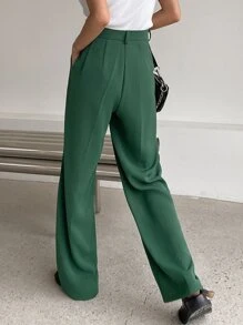 DAZY High Waist Slant Pockets Tailored Trousers - Green - View 2