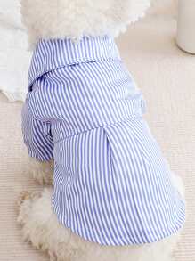 Tie Decor Striped Pet Shirt - Blue and White - View 4