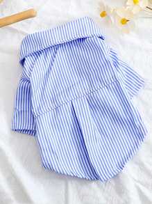 Tie Decor Striped Pet Shirt - Blue and White - View 5