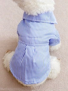 Tie Decor Striped Pet Shirt - Blue and White - View 2