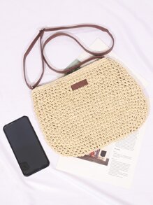 Patch Detail Straw Bag - Beige - View 5