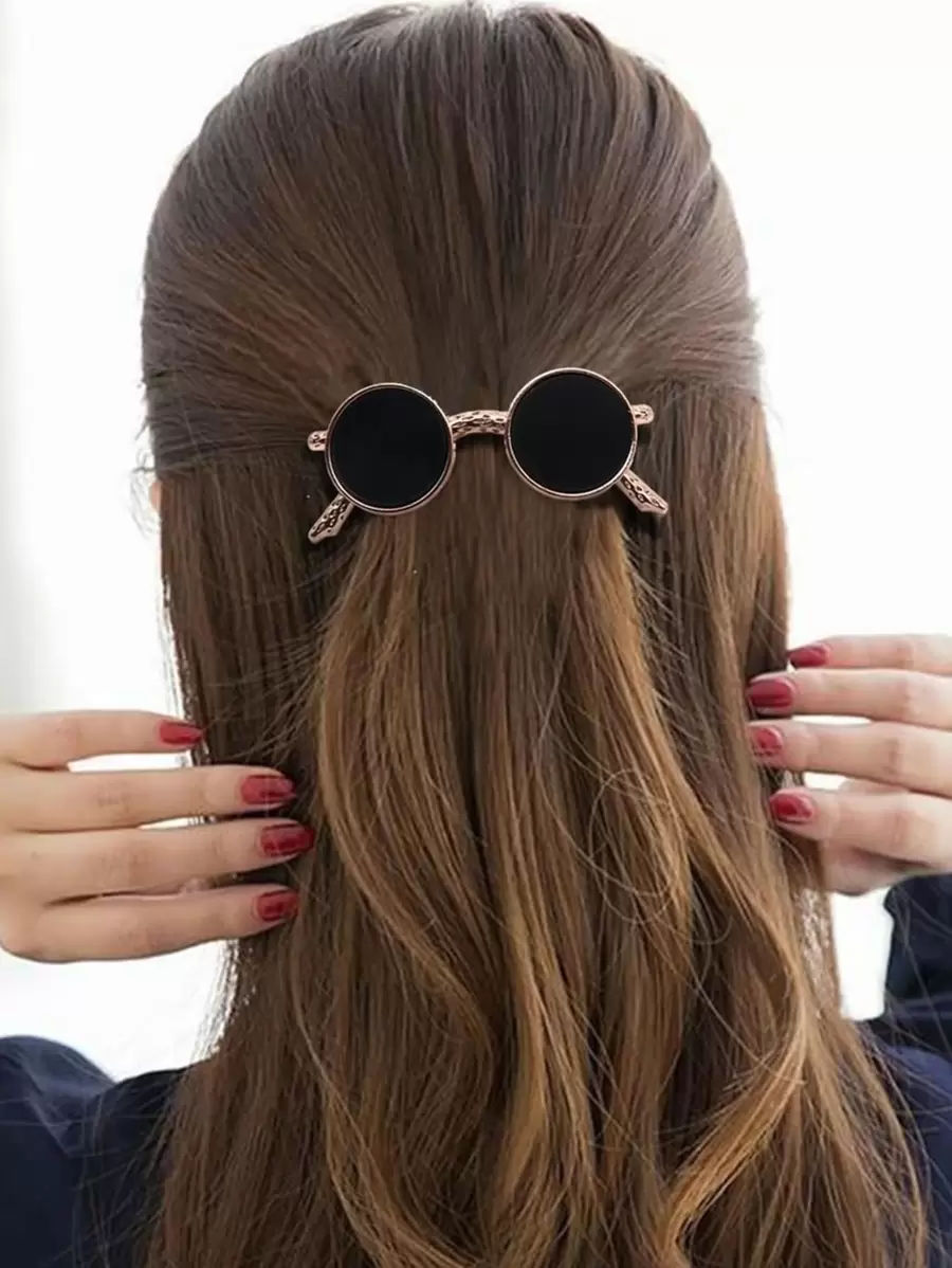 1pc/2pcs Women & Girls Fashion Personalized Cute Spring Clip Glasses Shaped Hair Clips, Hair Accessories, Head Accessories, Hairpin - Multicolor - View 1