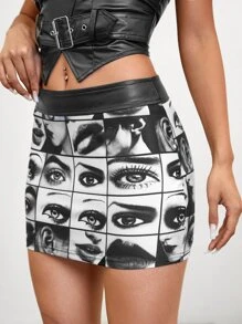 SHEIN ICON Váy bodycon 90s Đồ họa Hình - Đen và trắng - Xem 3