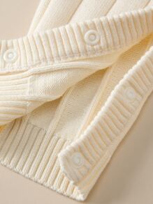 嬰兒荷葉邊前紐扣針織連身短褲 - 米色 - 查看 3