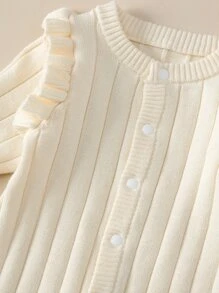 嬰兒荷葉邊前紐扣針織連身短褲 - 米色 - 查看 4