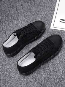 Men Corduroy Lace-up Front Canvas Shoes - Black - View 2