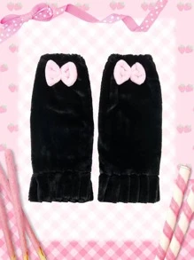 ROMWE Kawaii Bow Decor Flared Loose Leg Warmers - Black - View 2