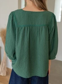 DAZY 純色扣前襯衫 - 墨綠色 - 查看 2