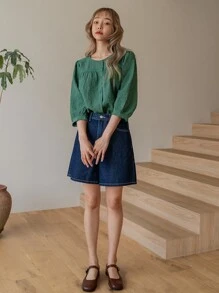 DAZY 純色扣前襯衫 - 墨綠色 - 查看 8