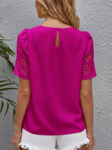 SHEIN Clasi Puff Sleeve Cutout Detail Top - Red Violet - View 2