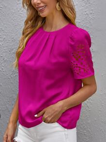 SHEIN Clasi Puff Sleeve Cutout Detail Top - Red Violet - View 5