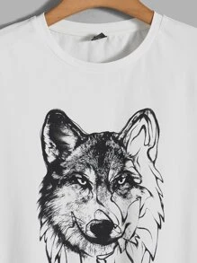 Manfinity RebelGame 男士狼印花T恤 - 白色 - 查看 3