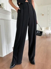 DAZY High Waist Split Hem Wide Leg Trousers - Black - View 2