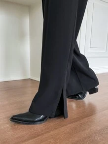 DAZY High Waist Split Hem Wide Leg Trousers - Black - View 4