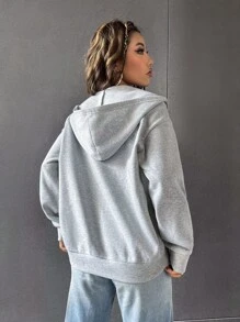 SHEIN MOOSTA Drop Shoulder Letter Graphic Hoodie Fall - Grey - View 2