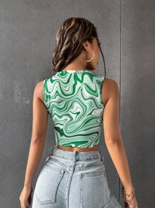 Marbled Print Crop Tank Top - Multicolor - View 2