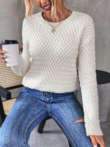 SHEIN LUNE Drop Shoulder Textured Knit Jumper - Apricot - View 1