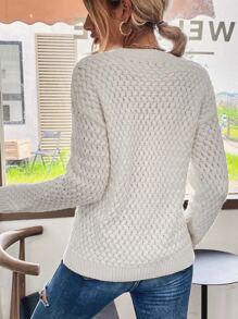 SHEIN LUNE Drop Shoulder Textured Knit Jumper - Apricot - View 2