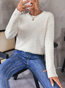 SHEIN LUNE Drop Shoulder Textured Knit Jumper - Apricot - View 4