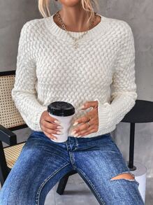 SHEIN LUNE Drop Shoulder Textured Knit Jumper - Apricot - View 5