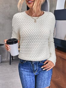 SHEIN LUNE Drop Shoulder Textured Knit Jumper - Apricot - View 6