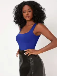 SHEIN BASICS 素色方領背心上衣 - 寶藍色 - 查看 4