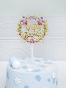 6pcs Birthday Party Flower Detail Cake Topper, Modern PMMA Flower & Letter Design Cake Top Decoration For Birthday Party - Multicolor - View 2