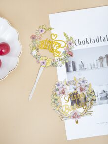 6pcs Birthday Party Flower Detail Cake Topper, Modern PMMA Flower & Letter Design Cake Top Decoration For Birthday Party - Multicolor - View 4