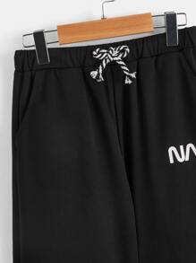 SHEIN Leap Crew Boys Letter Graphic Drawstring Waist Joggers - Black - View 3