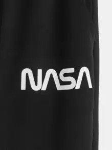 SHEIN Leap Crew Boys Letter Graphic Drawstring Waist Joggers - Black - View 4