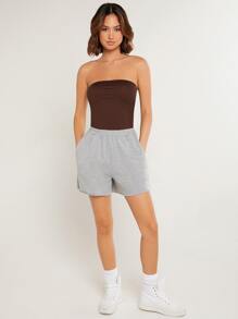 SHEIN BASICS 素色抹胸上衣 - 咖啡棕 - 查看 4