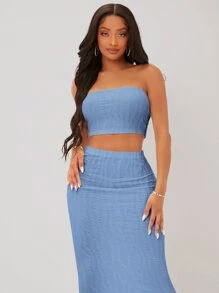 SHEIN SXY Slätt Sexig Tvådelad Outfit - Babyblå - Visa 5