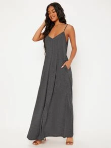 SHEIN BASICS Pocket Side Solid Cami Dress - Dark Grey - View 1