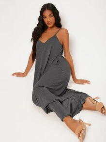 SHEIN BASICS Pocket Side Solid Cami Dress - Dark Grey - View 4