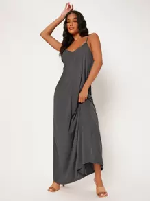 SHEIN BASICS Pocket Side Solid Cami Dress - Dark Grey - View 5